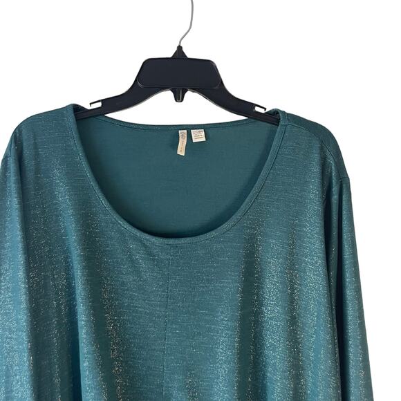 Cato Women's Plus Size 22/24 W Green Metallic Sparkle Twist Front Blouse - Picture 2 of 8